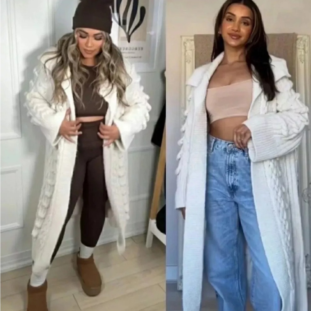 ZARA FW23 CHUNKY Cable KNIT COAT Long Cardigan S-L NWT ECRU 3859/118 NWT
